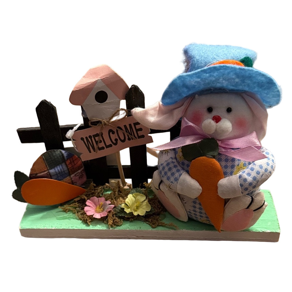 Easter Bunny Welcome Decor with Carrot and Flowers NWT